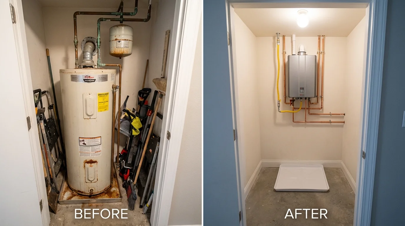 Tank water heater versus wall-mounted tankless unit comparison for Hatfield, MA homeowners